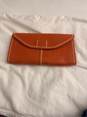 Classic Orange Leather Envelope Wallet with Contrast Stitching